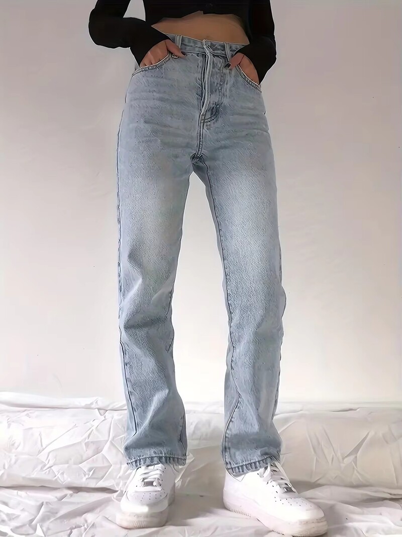 Reducere 2024 la modă europeană și americană slim fit confortabil versatil pantaloni casual de culoare solidă blugi pentru femei