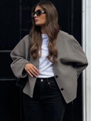 haină scurtă solidă la modă pentru femei, cu mânecă lanternă, cu un singur piept, cu decolteu în V, pardesiu pentru femei, 2024 de toamnă, jachete de birou