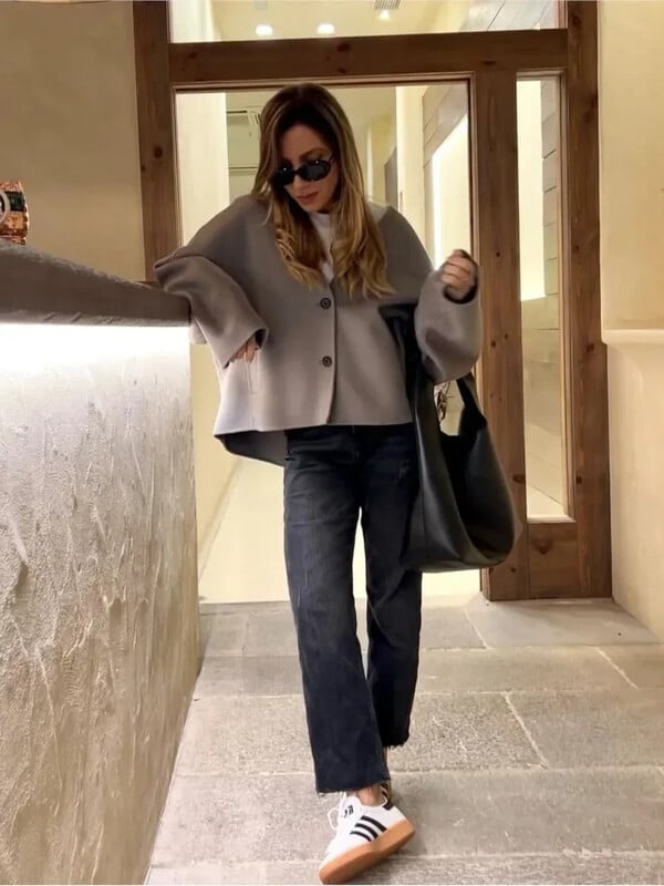 haină scurtă solidă la modă pentru femei, cu mânecă lanternă, cu un singur piept, cu decolteu în V, pardesiu pentru femei, 2024 de toamnă, jachete de birou