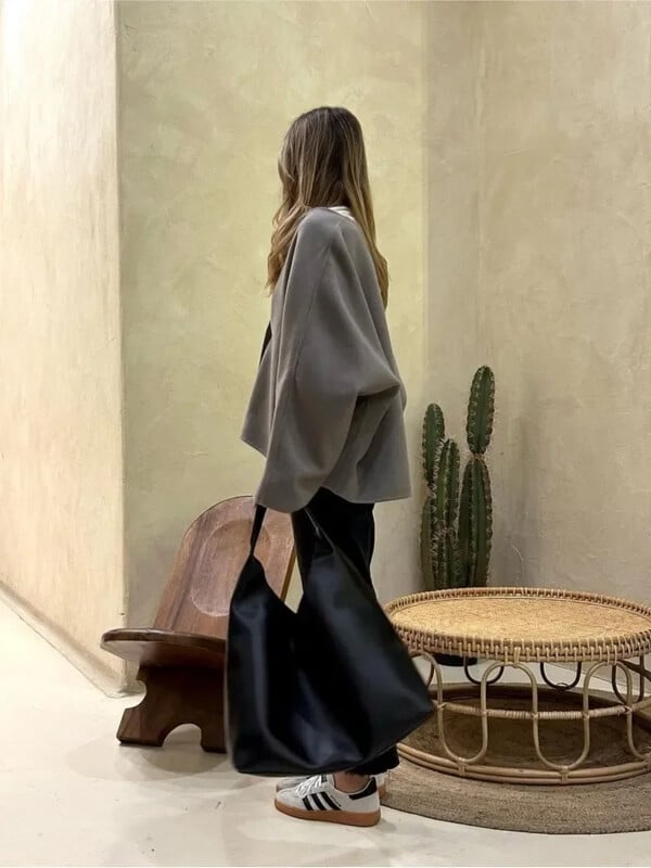 haină scurtă solidă la modă pentru femei, cu mânecă lanternă, cu un singur piept, cu decolteu în V, pardesiu pentru femei, 2024 de toamnă, jachete de birou