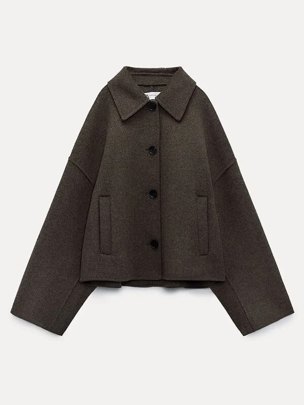 Vabaaja mood rev, pikkade varrukatega kärbitud mantel naiste elegantne soliidne üherealine jakk Sügistalvine šikk, soe tänavariietus