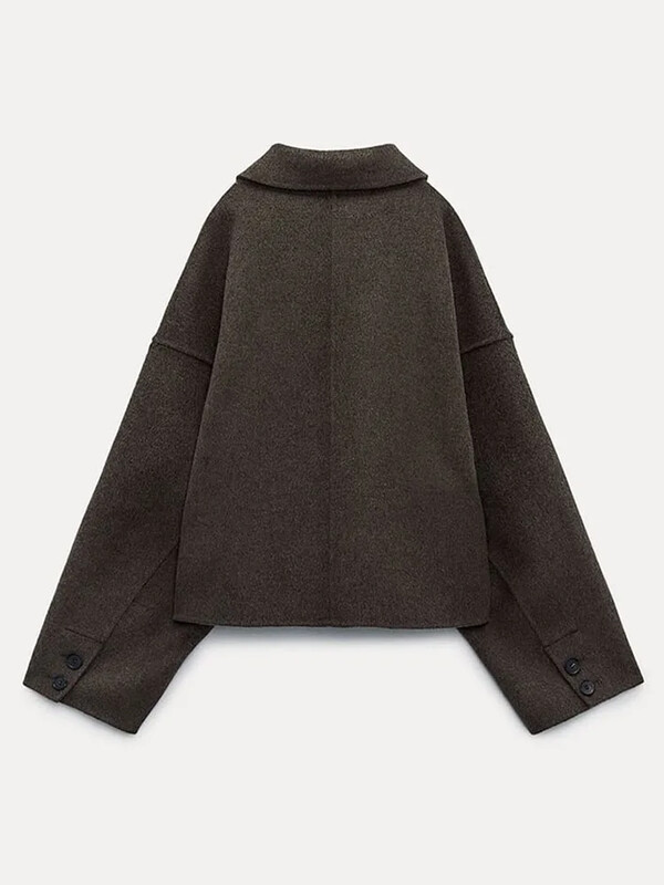 Vabaaja mood rev, pikkade varrukatega kärbitud mantel naiste elegantne soliidne üherealine jakk Sügistalvine šikk, soe tänavariietus