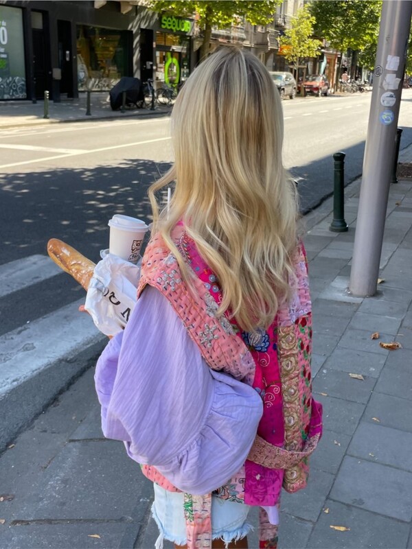 Femei cu centură vestă cu imprimeu în contrast, veste de toamnă colorată, fără mâneci, veste largi 2023, vintage șic, îmbrăcăminte de stradă dulce pentru femei