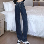 Tüdrukute uued kõrge vöökohaga tänavarõivad laia säärega teksad Naise vintage gooti teksariidest sirge säärega püksid, naiste Y2k sügavsinised uisupüksid