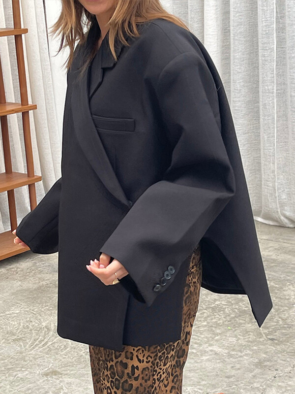 Naiste vabaaja ülikond, bleisermantel, naiste ülisuur topeltnööbiga sälkudega külgmine lõhikuga jope, naiste 2024. aasta sügisene kontori õlakaitsmed