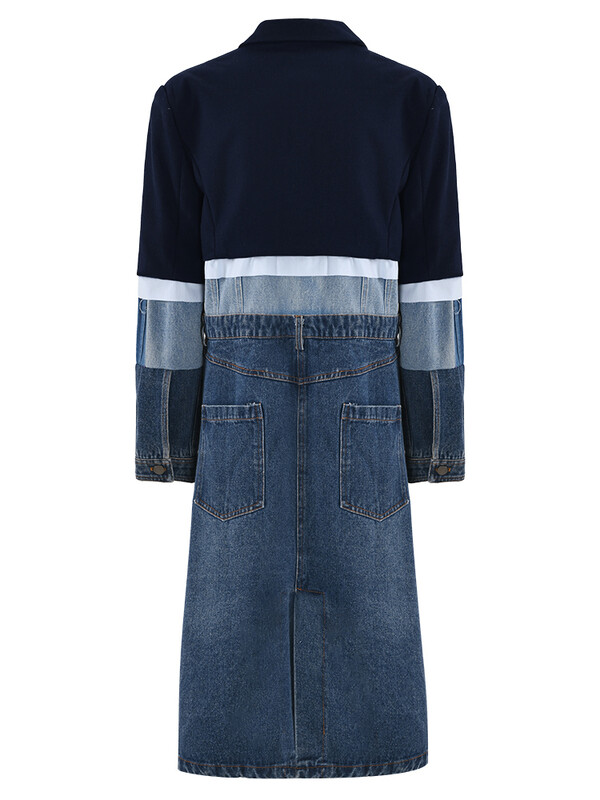 [EAM] Denim albastru pentru femei, bloc de culoare, șanț mare, rever, mânecă lungă, jachetă de vânt Fashion Tide, primăvară, toamnă 2024 1DH2825