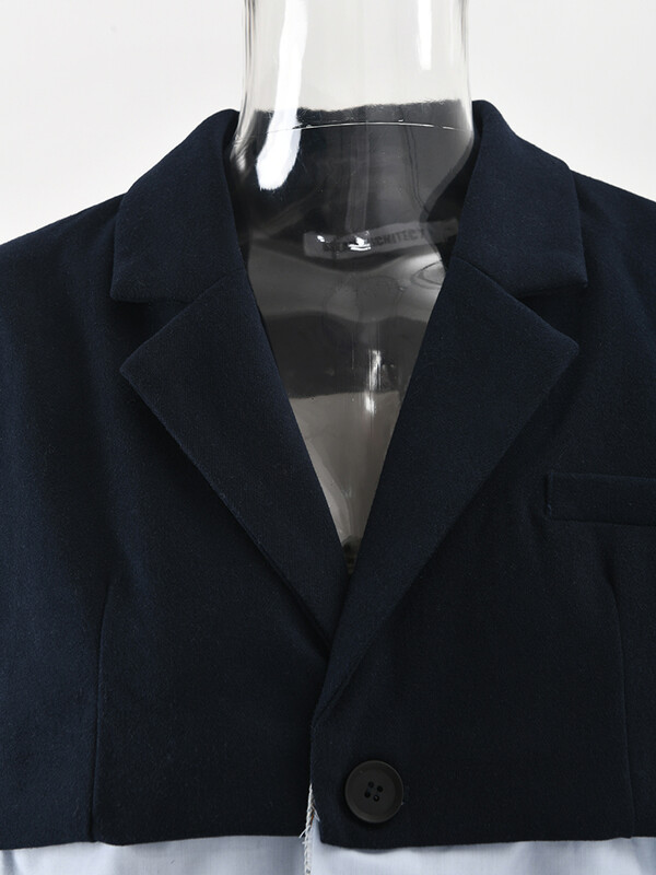 [EAM] Denim albastru pentru femei, bloc de culoare, șanț mare, rever, mânecă lungă, jachetă de vânt Fashion Tide, primăvară, toamnă 2024 1DH2825