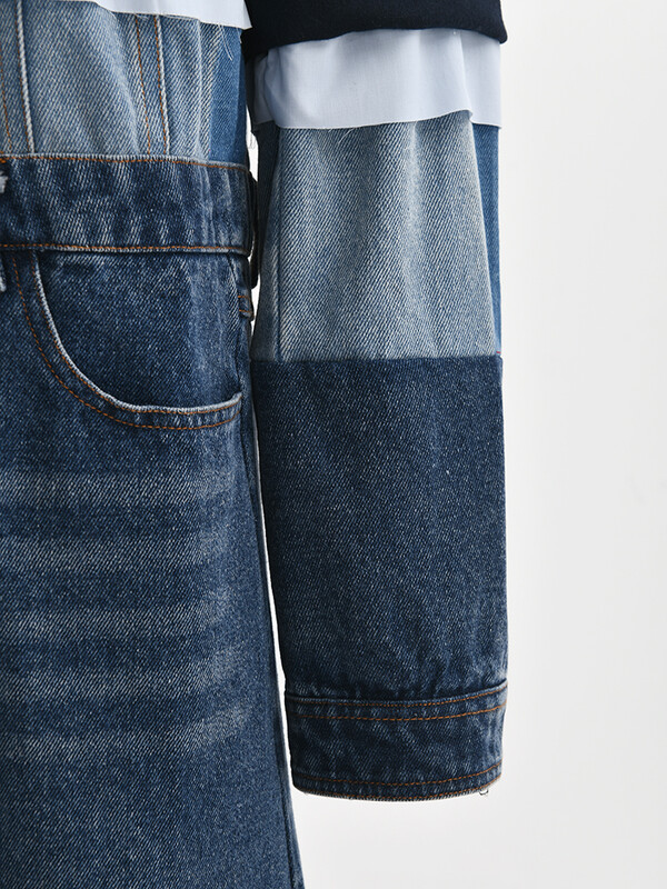 [EAM] Denim albastru pentru femei, bloc de culoare, șanț mare, rever, mânecă lungă, jachetă de vânt Fashion Tide, primăvară, toamnă 2024 1DH2825