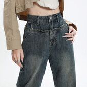 Blugi din denim pentru femei cu talie înaltă, dublu drept, picior lat, marca de înaltă calitate, clasici, noi sosiri, pantaloni lungi pentru femei