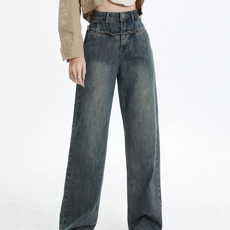 Blugi din denim pentru femei cu talie înaltă, dublu drept, picior lat, marca de înaltă calitate, clasici, noi sosiri, pantaloni lungi pentru femei