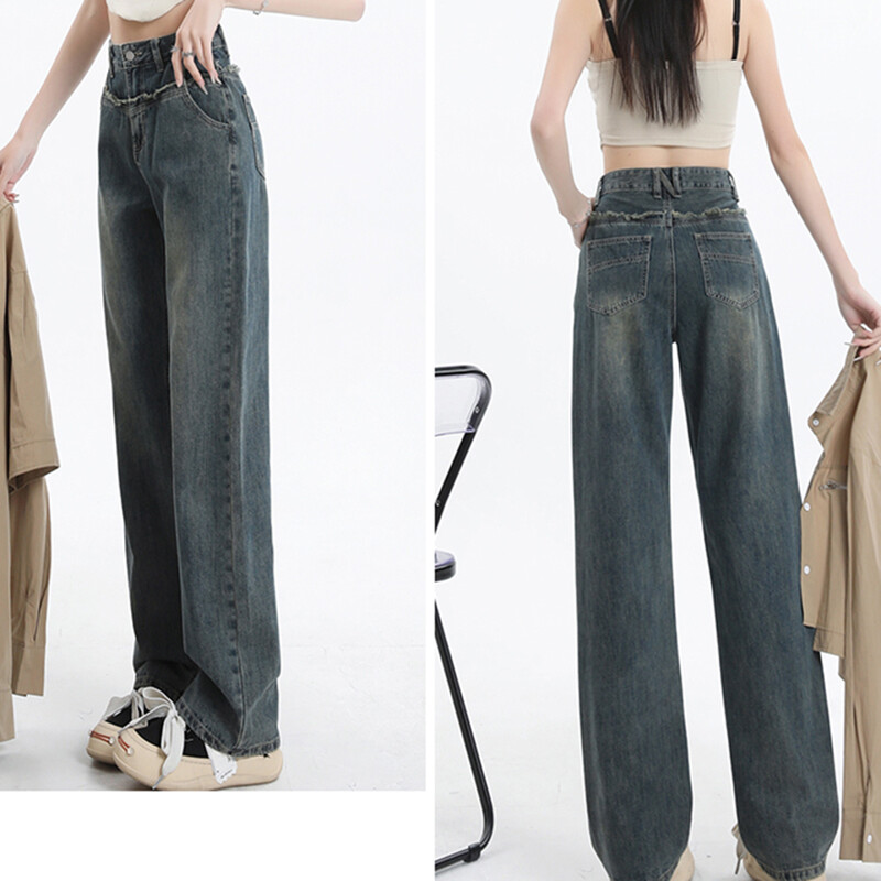 Blugi din denim pentru femei cu talie înaltă, dublu drept, picior lat, marca de înaltă calitate, clasici, noi sosiri, pantaloni lungi pentru femei