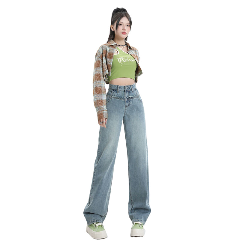 Blugi din denim pentru femei cu talie înaltă, dublu drept, picior lat, marca de înaltă calitate, clasici, noi sosiri, pantaloni lungi pentru femei