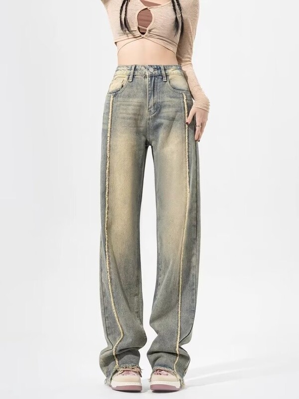 Γυναικεία τζιν με φούντα Y2k Harajuku Ιαπωνικό στιλ δεκαετίας 2000 Φαρδύ παντελόνι τζιν παντελόνι ίσιο τζιν παντελόνι Vintage trashy ρούχα