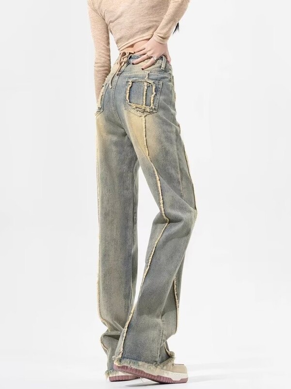 Γυναικεία τζιν με φούντα Y2k Harajuku Ιαπωνικό στιλ δεκαετίας 2000 Φαρδύ παντελόνι τζιν παντελόνι ίσιο τζιν παντελόνι Vintage trashy ρούχα