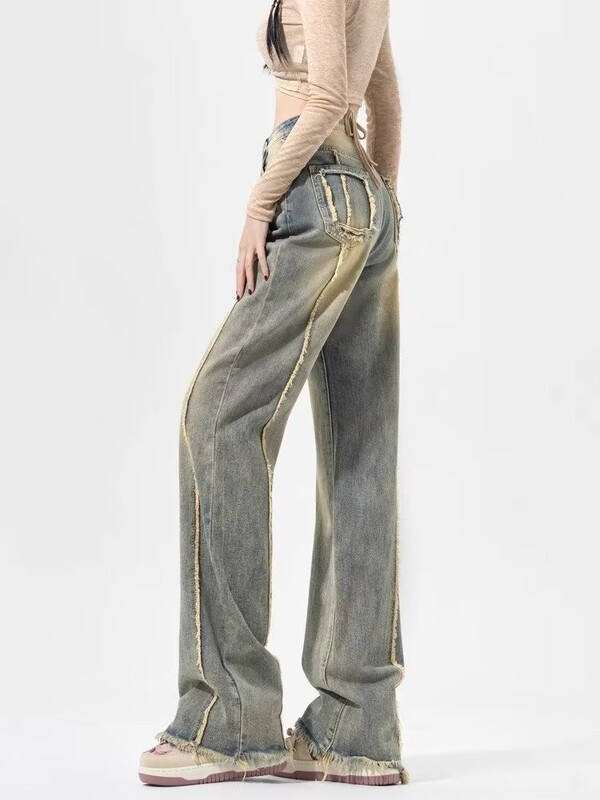 Γυναικεία τζιν με φούντα Y2k Harajuku Ιαπωνικό στιλ δεκαετίας 2000 Φαρδύ παντελόνι τζιν παντελόνι ίσιο τζιν παντελόνι Vintage trashy ρούχα