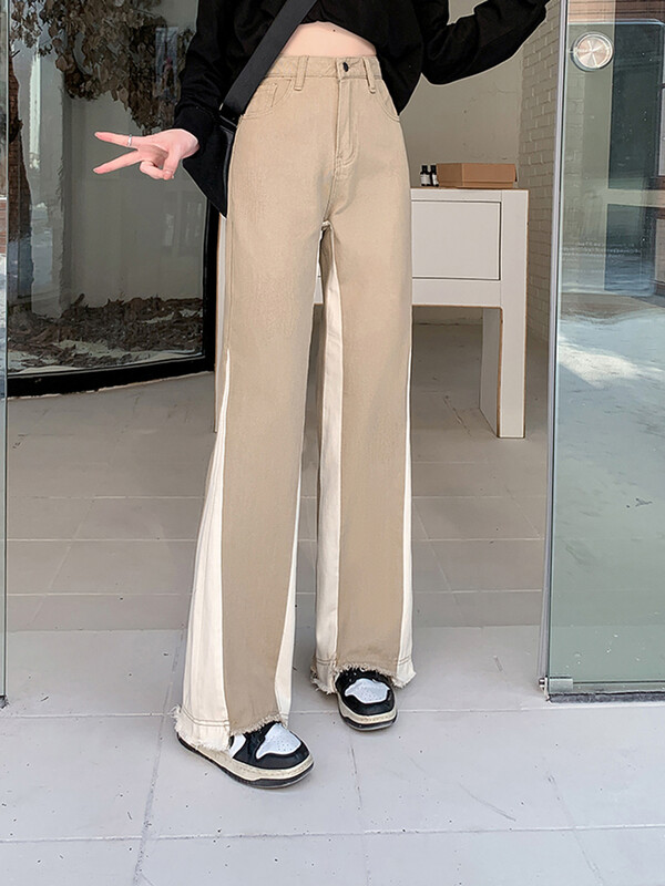 Duomofu American Contrast Culoare Chicly Dreapta Femei Blugi Toamna Simplu Vintage Moda Casual Subtire Femeie Taie Inalta Blugi