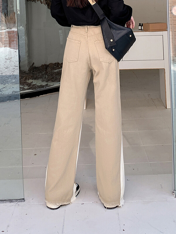 Duomofu American Contrast Culoare Chicly Dreapta Femei Blugi Toamna Simplu Vintage Moda Casual Subtire Femeie Taie Inalta Blugi