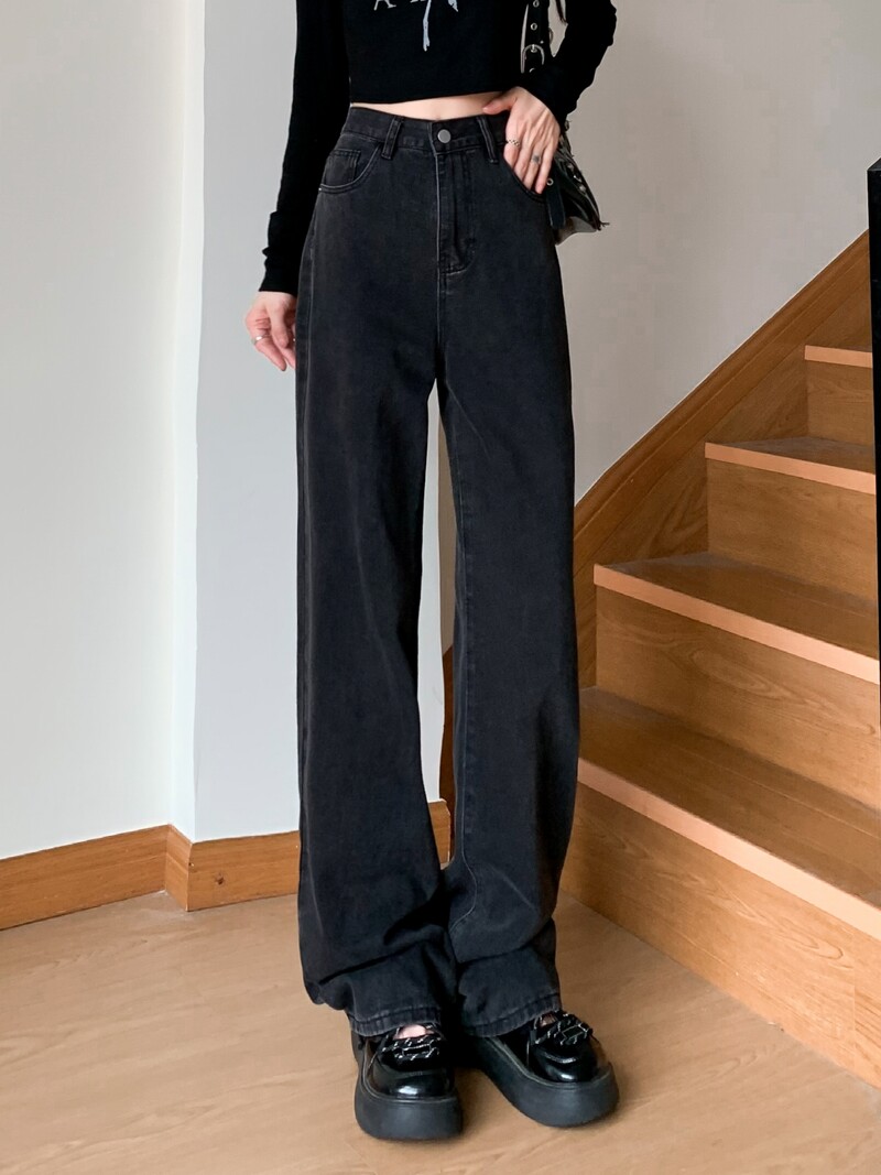 ZHISILAO Blugi drepți, clasici, de epocă, pentru femei, pantaloni largi cu talie înaltă din denim, îmbrăcăminte de stradă 2023