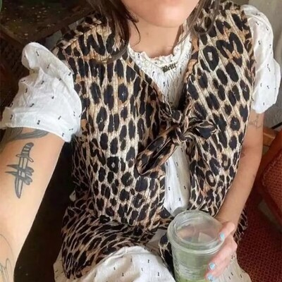ZAURA primăvară/vară 2024 vestă cu fundă cu decolteu în V pentru femei, la modă, cu model leopard