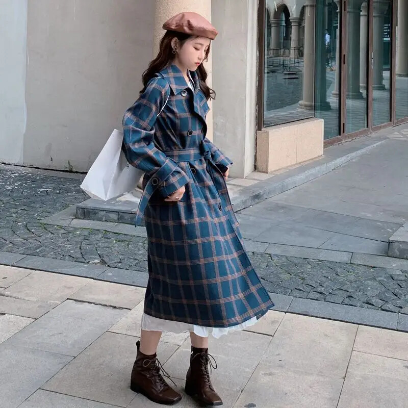 Trench în carouri largi femei clasice Harajuku estetică Streetwear simple primăvară toamnă pardesi moda blândă îmbrăcăminte britanică