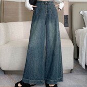 Suured retro-teksapüksid naiste laiad sääred, sirged, kõrge vöökoht, õhuke, õhuke, pehme