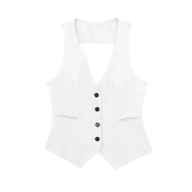 TRAF Modni ženski prsluk Laneno odijelo bez rukava Prsluk Kaput za žene Jesenski korejski ženski crno-bijeli gornji dio prsluka