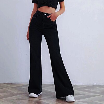 2024. aasta naiste kõrge vöökohaga, laia säärega, sirge säärega teksad Slim Fit vabaaja koduteksapüksid reisimiseks Moodsad teksapüksid naistele