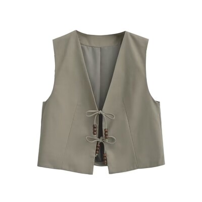 Willshela naistemood helmestega armee rohelise pitsitud vestiga varrukateta jakid, vintage V-kaelusega vest Naiste šikid mantlid