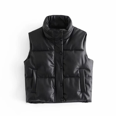Toamnă iarnă haină din piele PU femei negru cu guler stand veste femei moda fermoar elegante veste scurte femei doamne