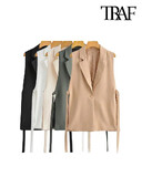 TRAF Moda pentru femei, cu robinete, ventilații laterale, vestă, vintage, fără mâneci, cu nasturi în față, îmbrăcăminte exterioară pentru femei, vestă șic