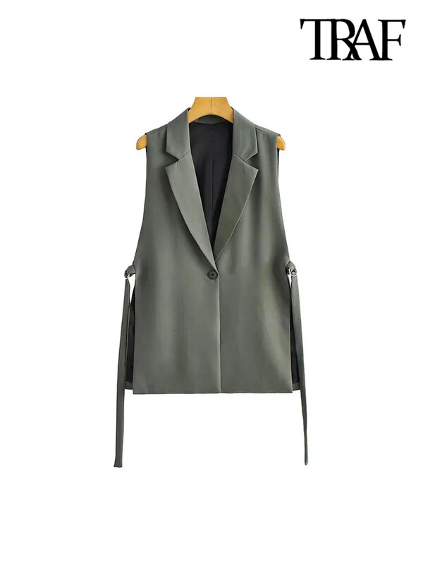 TRAF Moda pentru femei, cu robinete, ventilații laterale, vestă, vintage, fără mâneci, cu nasturi în față, îmbrăcăminte exterioară pentru femei, vestă șic