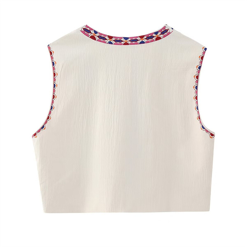 KEYANKETIAN Vestă de damă, vintage, cu broderie florală, deschisă, în stil național, jachetă, ținute, crop top de vacanță