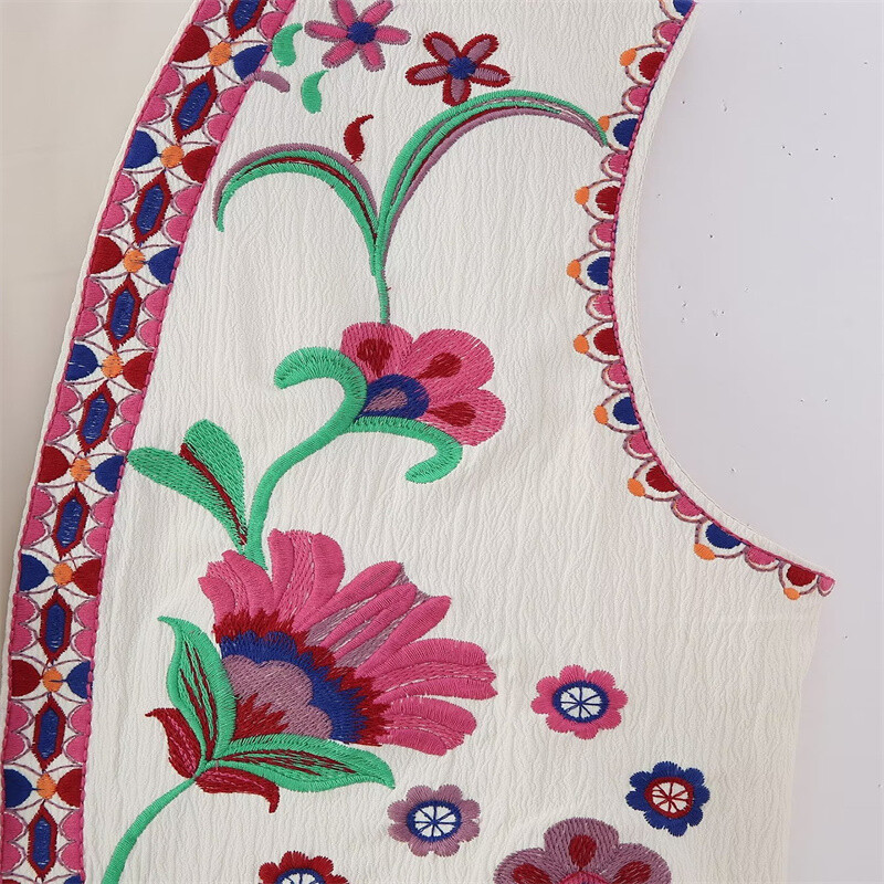 KEYANKETIAN Vestă de damă, vintage, cu broderie florală, deschisă, în stil național, jachetă, ținute, crop top de vacanță