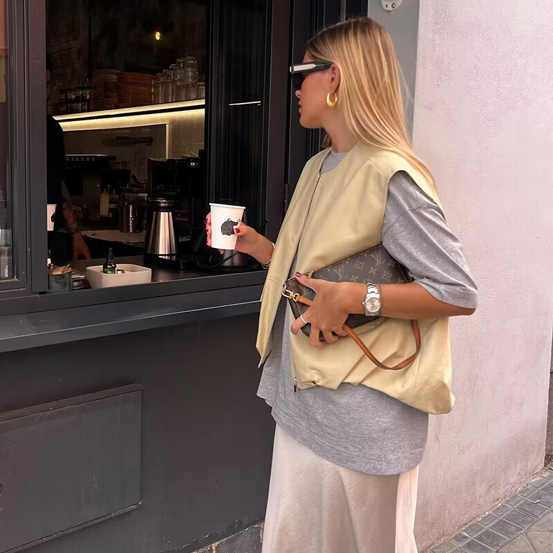 TRAF Ženski skraćeni prsluk, modni prsluk s patentnim zatvaračem s O izrezom, Ženski široki prsluci bez rukava, Kaputi, ženske šik majice