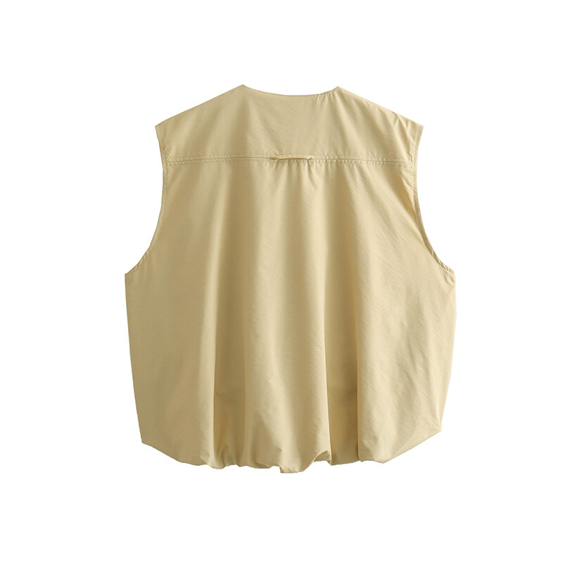 TRAF Ženski skraćeni prsluk, modni prsluk s patentnim zatvaračem s O izrezom, Ženski široki prsluci bez rukava, Kaputi, ženske šik majice