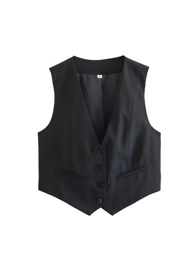 Nlzgmsj TRAF Fashion Γυναικείο Γιλέκο Αμάνικο Γιλέκο για Γυναικεία Κομψά γυναικεία λευκά γιλέκα με μονόστομο μπλουζάκια