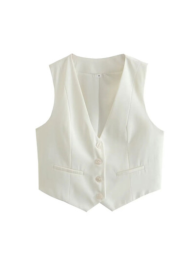 Nlzgmsj TRAF Fashion Γυναικείο Γιλέκο Αμάνικο Γιλέκο για Γυναικεία Κομψά γυναικεία λευκά γιλέκα με μονόστομο μπλουζάκια