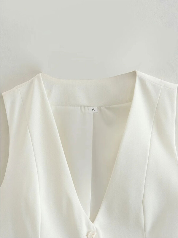 Nlzgmsj TRAF Fashion Γυναικείο Γιλέκο Αμάνικο Γιλέκο για Γυναικεία Κομψά γυναικεία λευκά γιλέκα με μονόστομο μπλουζάκια