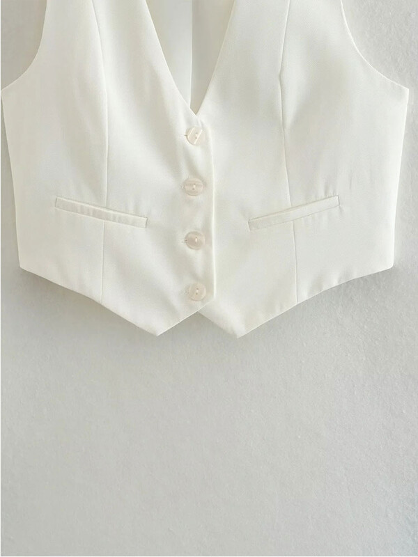 Nlzgmsj TRAF Fashion Γυναικείο Γιλέκο Αμάνικο Γιλέκο για Γυναικεία Κομψά γυναικεία λευκά γιλέκα με μονόστομο μπλουζάκια