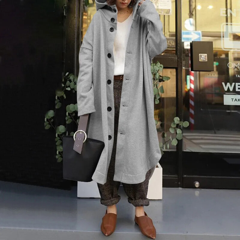 2024. aasta suvine naiste mantel, pikk kapuuts, must kaevukas taskud, lahtised ülisuured kapuutsid Jope Naistele, soe vabaaja mood naiste riided