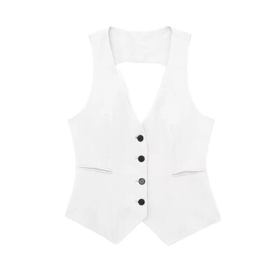 TRAF naiste vestiga linasest varrukateta ülikonnast mantel naistele 2023. aasta sügisene Korea moe naiste mustvalge ülikonna vestiga