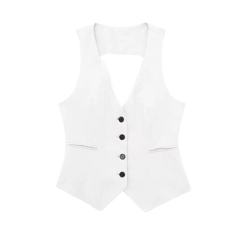 TRAF naiste vestiga linasest varrukateta ülikonnast mantel naistele 2023. aasta sügisene Korea moe naiste mustvalge ülikonna vestiga