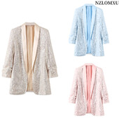 2024. aasta naiste mantel, läikiv litritega pikkade varrukatega kardigan avatud õmblusega pikkade varrukatega klubi kevadsügise bleiserjakk