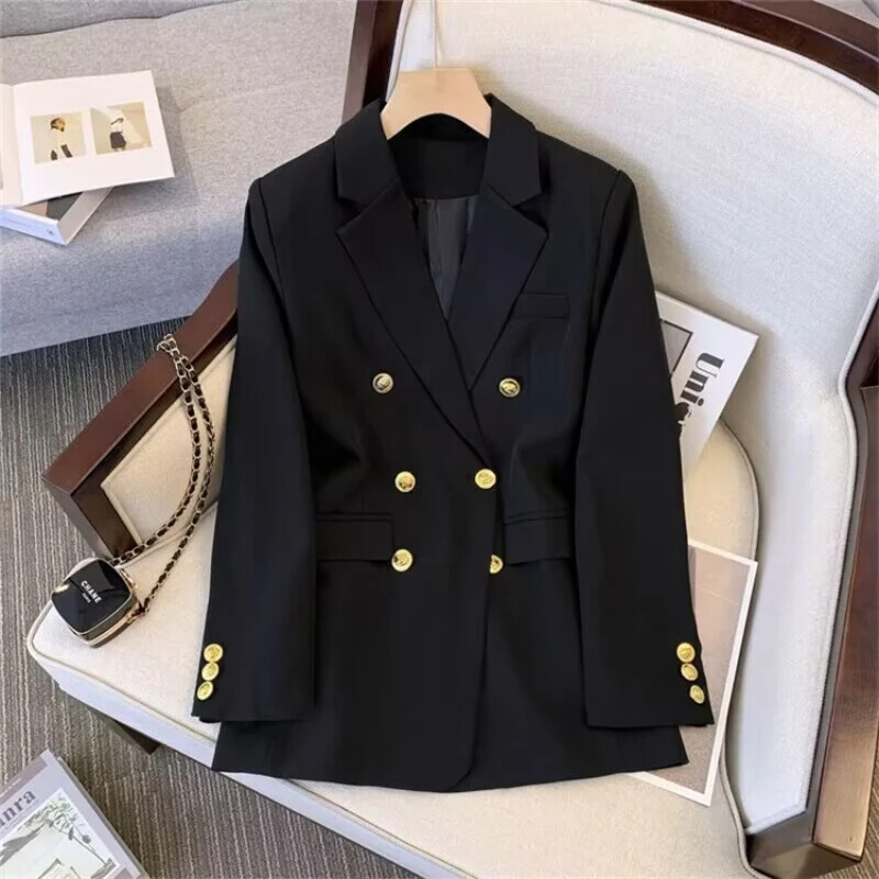 Costum elegant de modă coreeană, haină de birou pentru damă, cu mânecă lungă, jachetă cu două piept, pentru femei, maro solid, blazer drept pentru femei