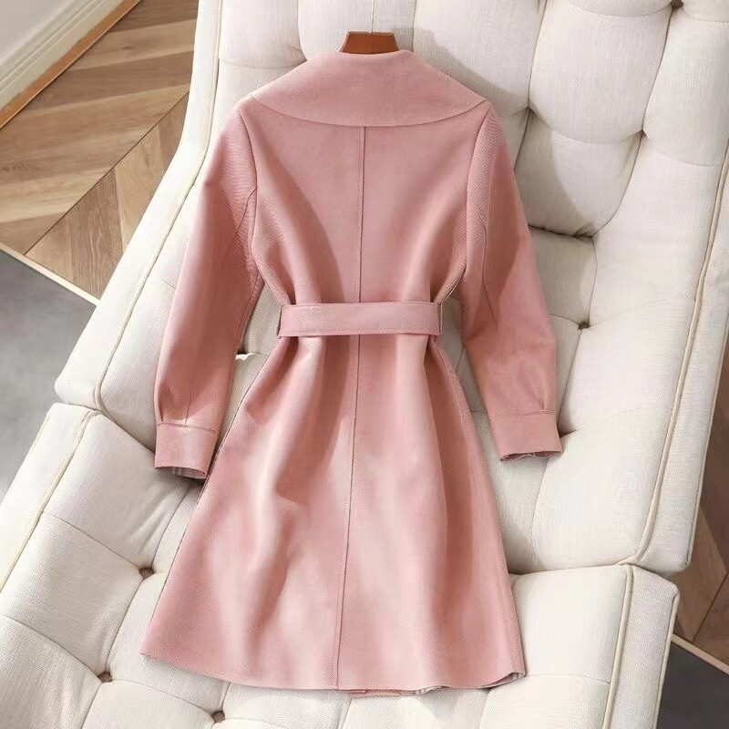 2024. aasta sügis/talv naisterõivad, pikk seemisnahast jakk Korea versioon, pikkade varrukatega moodne temperament, populaarne trendikas mantel