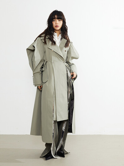 PlusizeShe Primăvară Toamnă Lung, Elegant șic Trench pentru femei cu Snur în talie Îmbrăcăminte de lux de designer