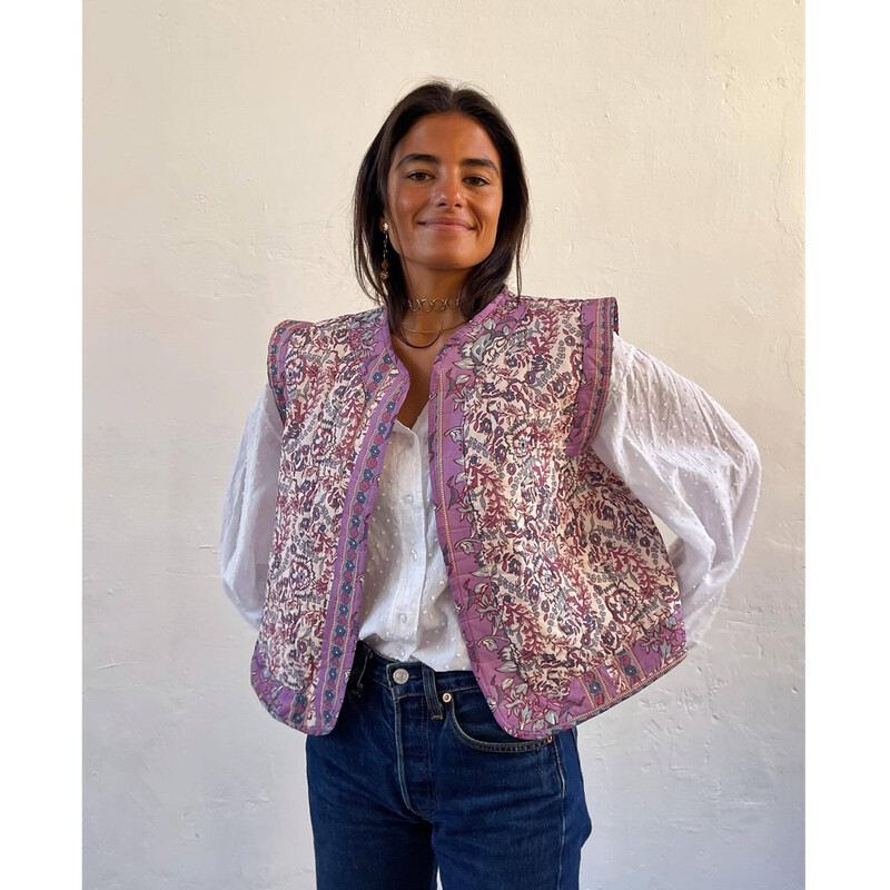 Taop&Za naiste 2024. aasta uus retro ümberkaela varrukateta lilletrükk lühike tepitud puuvillane vest