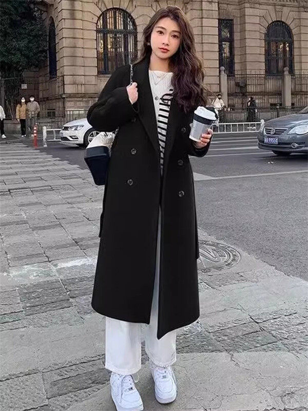 Sügistalv 2024 uusaasta väike moedisain Sense Trench mantel Villane mantel naiste Senior Sense pikk villane mantel