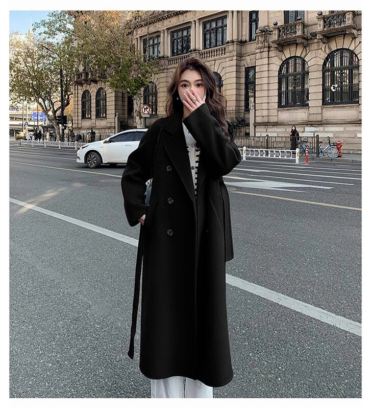 Sügistalv 2024 uusaasta väike moedisain Sense Trench mantel Villane mantel naiste Senior Sense pikk villane mantel