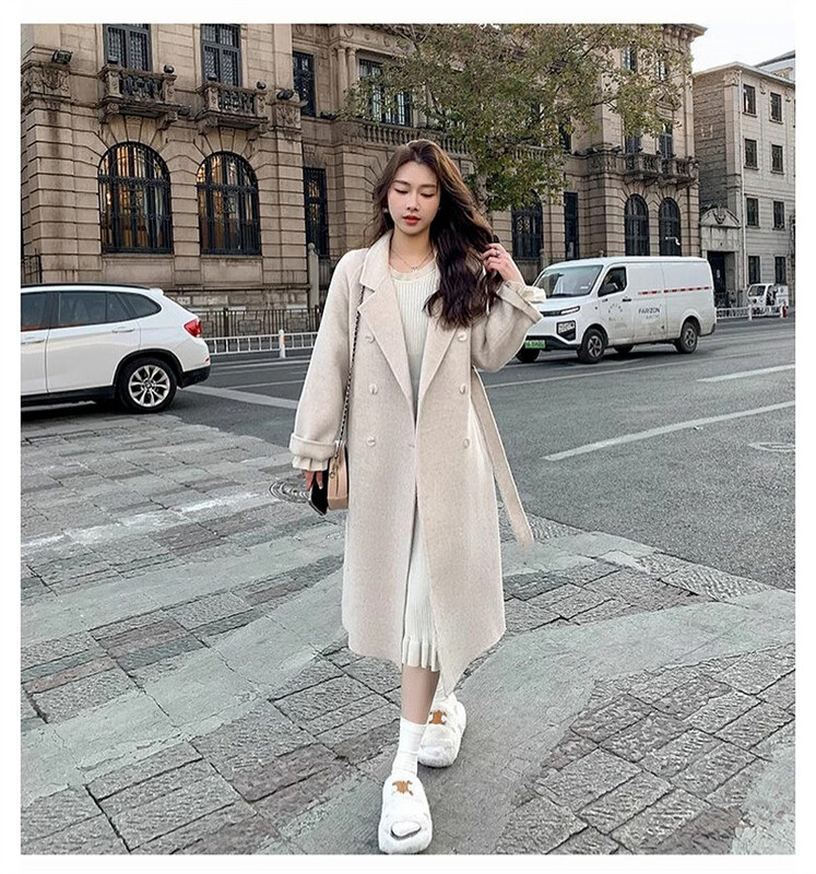 Sügistalv 2024 uusaasta väike moedisain Sense Trench mantel Villane mantel naiste Senior Sense pikk villane mantel